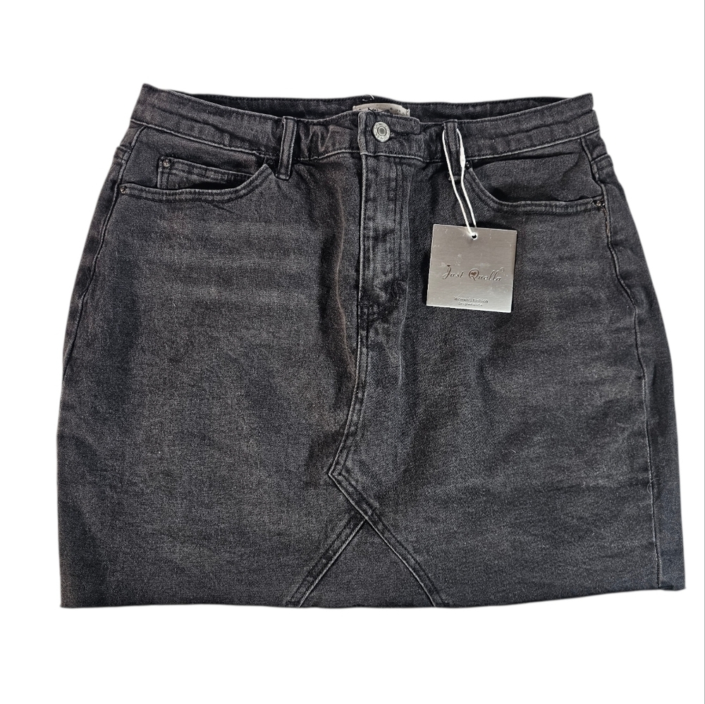 Just Quella Black Denim Mini Skirt with Front Seam Detail Size XL